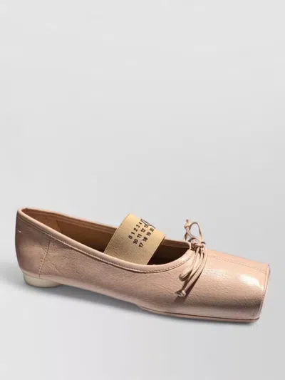 Mm6 Maison Margiela Ballet Flats Calfskin Bow Square Toe In Neutral