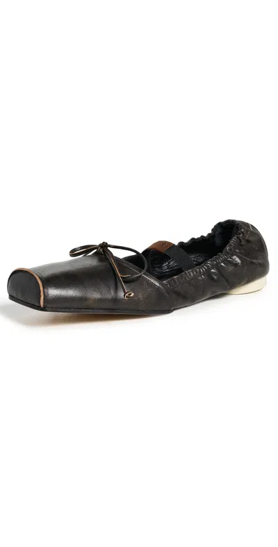 Mm6 Maison Margiela Square-toe Ballerinas In Brown Calfskin Leather In Multi