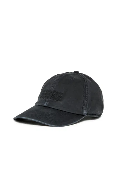 Mm6 Maison Margiela Baseball Cap In Gabardine With A Worn Effect In Black