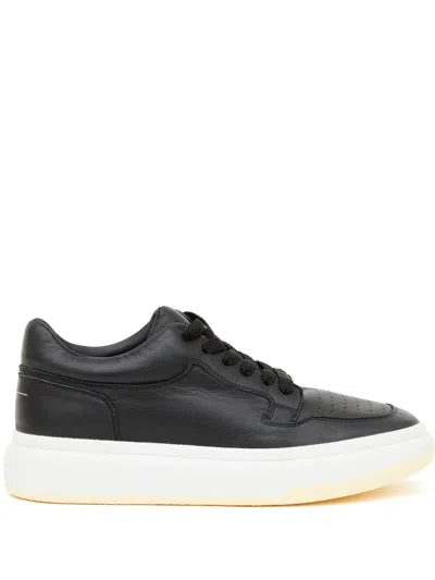 Mm6 Maison Margiela Square-toe Leather Low-top Sneakers In Black