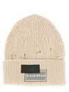 Mm6 Maison Margiela Ribbed Knit Beanie With Folded Cuff And Decorative Patches In Neutral