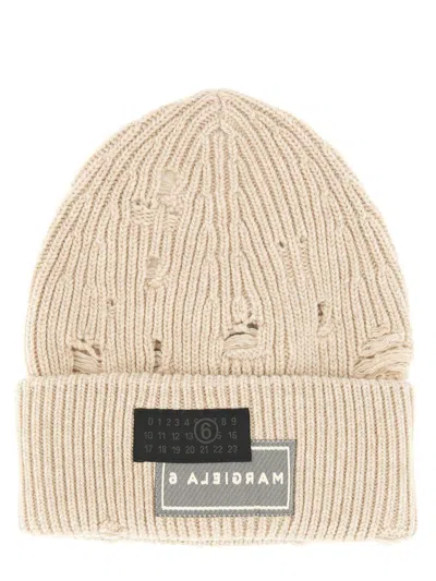 Mm6 Maison Margiela Beanie Hat With Logo In Neutral