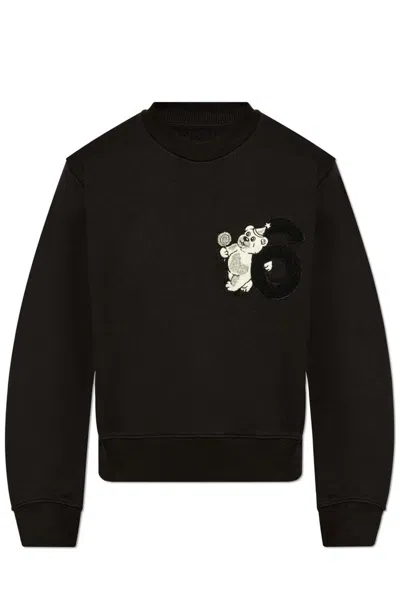 Mm6 Maison Margiela Bear Patch Crewneck Sweatshirt In Black