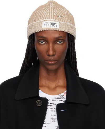 Mm6 Maison Margiela Beige Amended Optical Ribs Beanie In Neutral