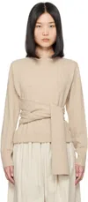Mm6 Maison Margiela Beige Belted Sweater In 106 Oat