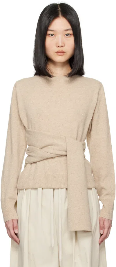 Mm6 Maison Margiela Beige Belted Sweater In 106 Oat
