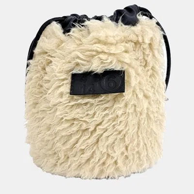 Pre-owned Mm6 Maison Margiela Beige Black Shearling Mm6 Bucket Bag In Sand