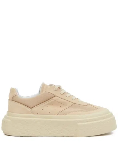 Mm6 Maison Margiela Beige Calf Leather And Suede Sneakers
