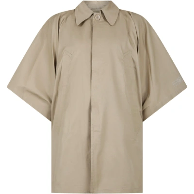Mm6 Maison Margiela Kids' Beige Cape For Girl With Logo In Brown