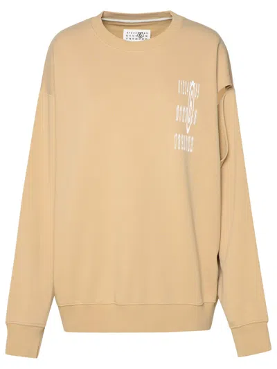 Mm6 Maison Margiela Beige Cotton Blend Sweatshirt In Brown