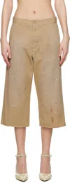 Mm6 Maison Margiela Belt Loops Paint Splatter Design Shorts In 124 Sand Beige