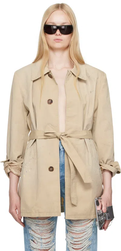 Mm6 Maison Margiela Beige Cotton Gabardine Sportsjacket Trench Coat In 113 Beige