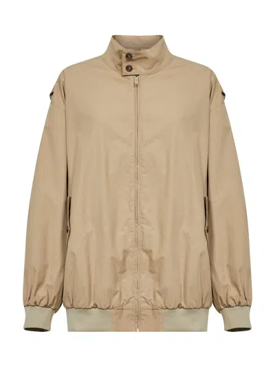 Mm6 Maison Margiela Beige Cotton Oversized Bomber Jacket In Brown