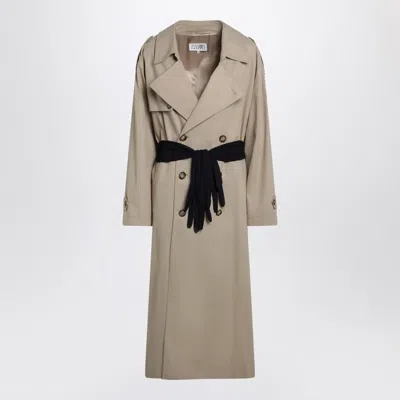 Mm6 Maison Margiela Beige Cotton Trench Coat With Gloves In Brown