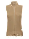 Mm6 Maison Margiela Mm6 By Maison Margiela Destroyed Cotton Knit Vest With High Neck In Beige