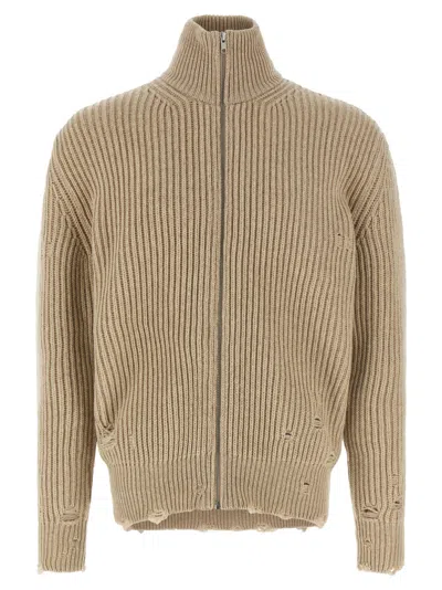 MM6 MAISON MARGIELA BEIGE DISTRESSED WOOL CARDIGAN