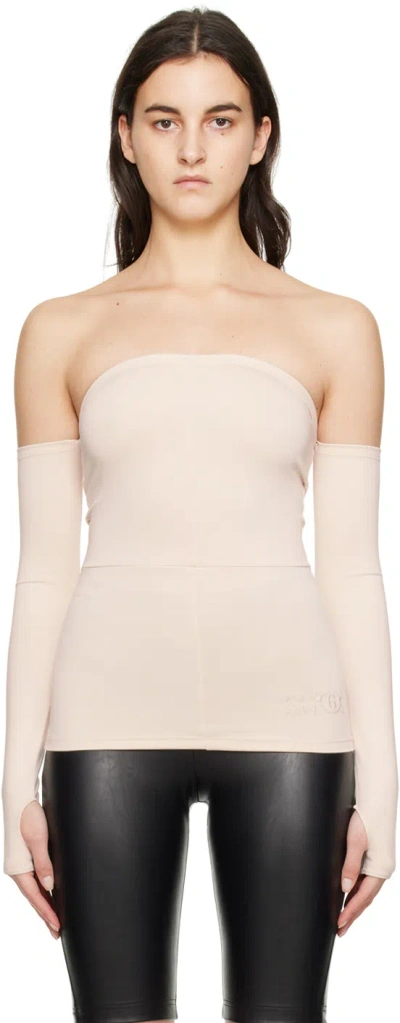 Mm6 Maison Margiela Beige Embroidered Long Sleeve T-shirt In 102 Off White