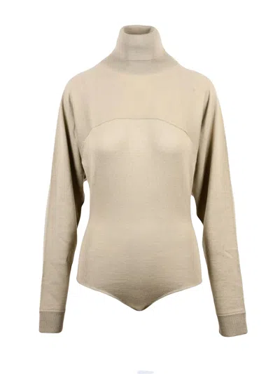 Mm6 Maison Margiela Beige Fine Knit Acrylic-blend Bodysuit In Multi