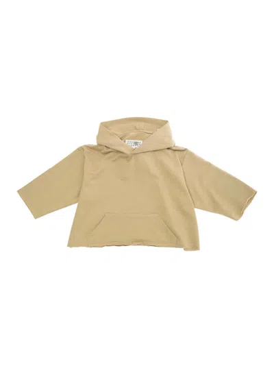 Mm6 Maison Margiela Kids' Beige Hoodie With Kangaroo Pocket In Cotton Boy