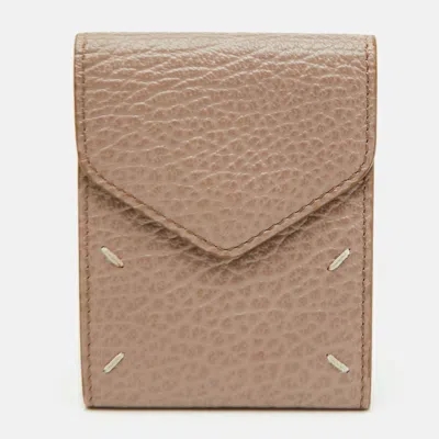 Pre-owned Mm6 Maison Margiela Beige Leather Card Case In Sand