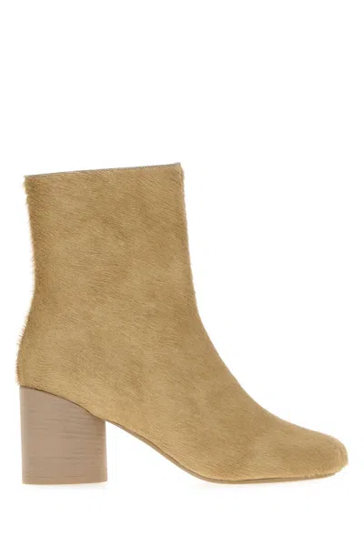 Mm6 Maison Margiela Beige Leather Hair Calf Ankle Boots With 3 In Heel In Brown
