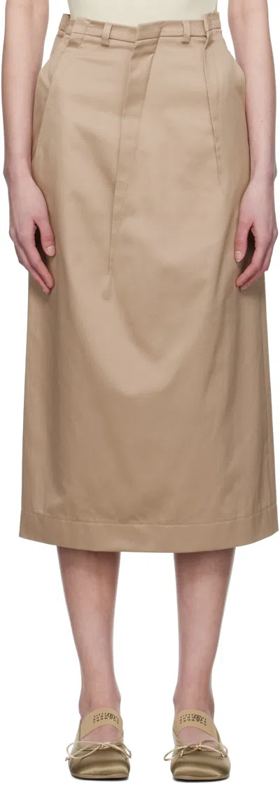 Mm6 Maison Margiela Beige Light Cotton Twill Darting Midi Skirt In 115 Sand