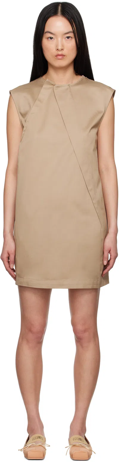 Mm6 Maison Margiela Beige Light Cotton Twill Darting Minidress In 115 Sand