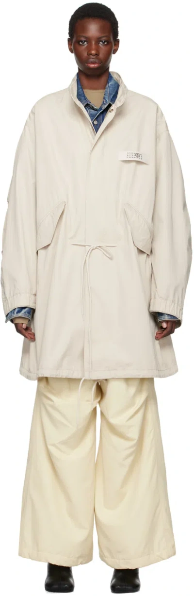 Mm6 Maison Margiela Beige Logo Patch Coat In 103 Chalk