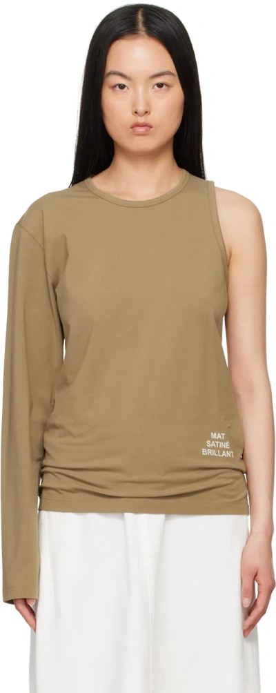 Mm6 Maison Margiela Beige 'mat Satiné Brillant' Long Sleeve T-shirt In 123 Mud Brown