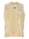 Mm6 Maison Margiela Distressed Graphic Print Ribbed Sleeveless Vest In Beige