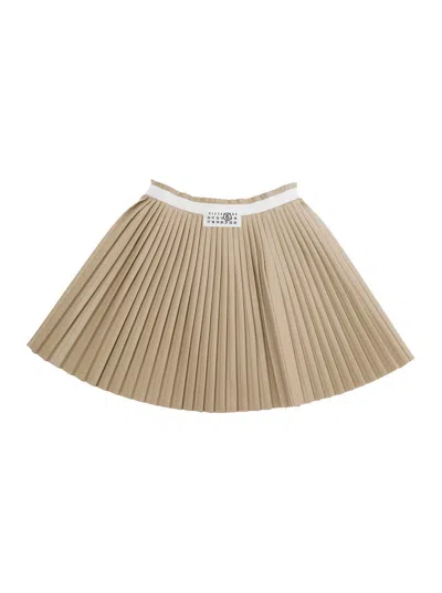 Mm6 Maison Margiela Kids' Pleated Label Casual Skirt In Brown