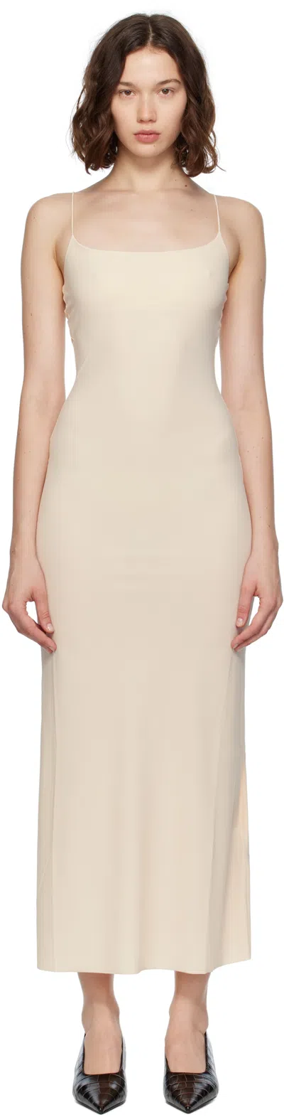Mm6 Maison Margiela Beige Slip Maxi Dress In White