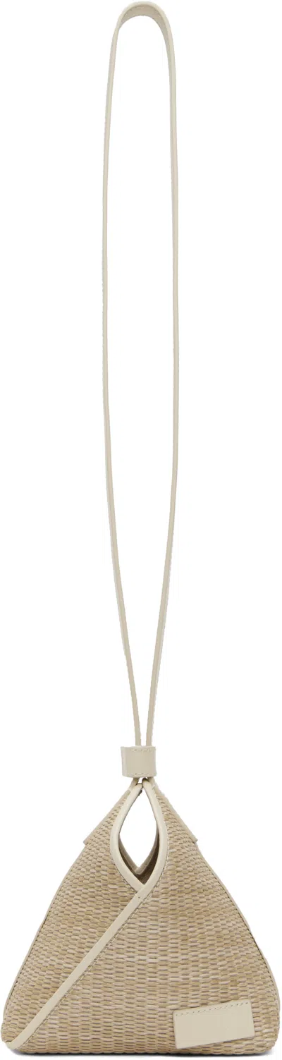 Mm6 Maison Margiela Beige Small Raffia Shoulder Bag In Gray