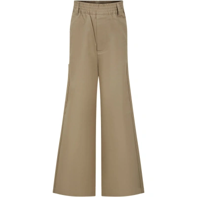 Mm6 Maison Margiela Kids' Beige Trousers For Girl With Logo In Green