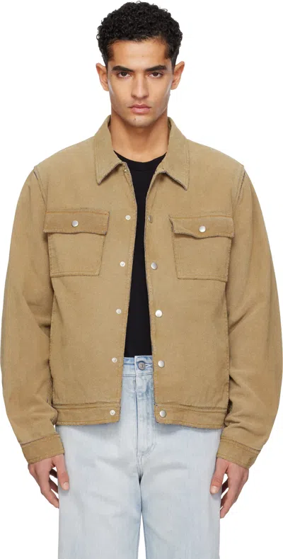 Mm6 Maison Margiela Beige Trucker Faux-suede Jacket In Brown