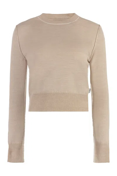 Mm6 Maison Margiela Wool-blend Crew-neck Sweater In Sand