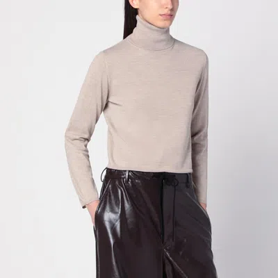 Mm6 Maison Margiela Beige Wool Blend Turtleneck Sweater In Gray