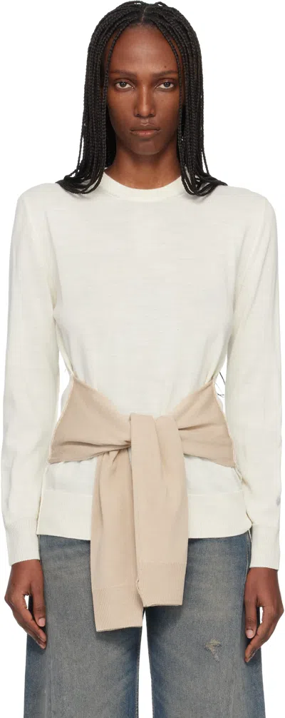 Mm6 Maison Margiela Beige Xtra Sleeves Sweater In White
