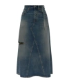 Mm6 Maison Margiela Blue Distressed Denim Maxi Skirt In Green