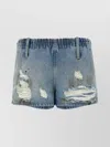 Mm6 Maison Margiela Mm6 By Maison Margiela Used-effect Cotton Denim Shorts With Elastic Waistband In Blue