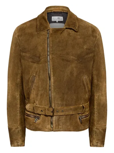 Mm6 Maison Margiela Belted Asymmetrical-zip Leather Jacket In Multi