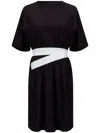 Mm6 Maison Margiela Belted Crew Neck Dress With Elastic Waistband In Black