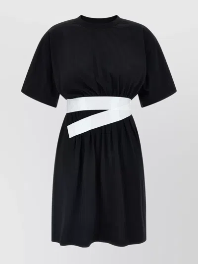 Mm6 Maison Margiela Black Taped Jersey Midi Dress