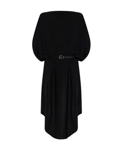 Mm6 Maison Margiela Belted Draped Midi Dress In Black