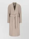 Mm6 Maison Margiela Belted Long Length Jacket With Back Seam In Neutrals