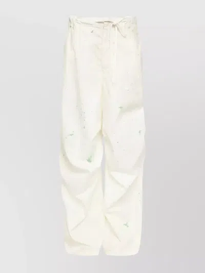 Mm6 Maison Margiela Belted Paint Splatter Wide Leg Trousers In White
