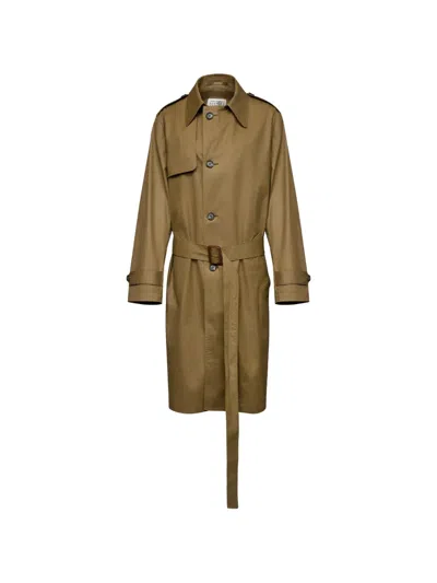 Mm6 Maison Margiela Belted Single-breasted Trench Coat In Purple