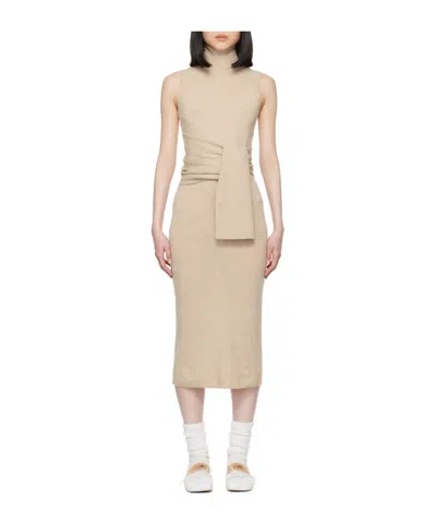 Mm6 Maison Margiela Beige Belted Midi Dress In 106 Oat