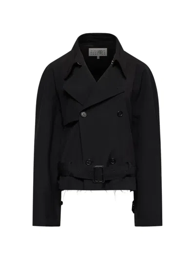 Mm6 Maison Margiela Belted Wool Blend Jacket In Black
