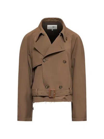 Mm6 Maison Margiela Belted Wool Blend Jacket In Brown